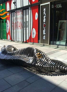 创意公共区不锈钢长条坐凳城市家具步行街休闲椅现代简约金属座椅