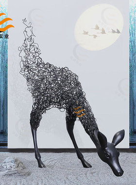 新款不锈钢仿真雕塑北欧现代简约造型落地鹿摆件酒店大堂艺术装饰