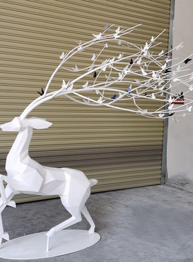 户外大型不锈钢雕塑厂家 园林景观景区小品 块面鹿动物金属雕塑