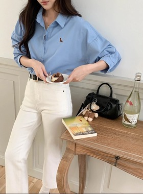 3th Morning 韩系高智感 通勤简约风刺绣小狗衬衫全棉