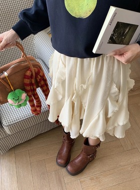 3th Morning 街拍艺术家 不规则荷叶边蕾丝拼接半身裙