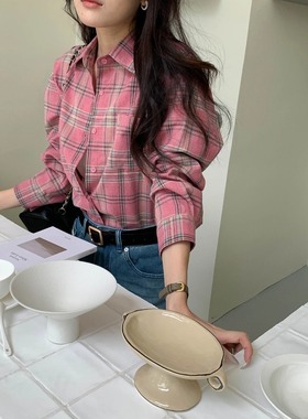 3th Morning 早秋新款 慵懒风氛围感撞色格纹衬衫叠穿