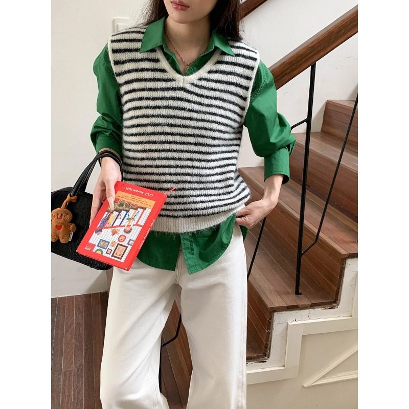 3th Morning 叠穿天菜 韩系撞色条纹V领针织马甲背心,女装/女士精品,毛针织衫,淘宝优惠券,粉丝福利购,淘宝优惠卷
