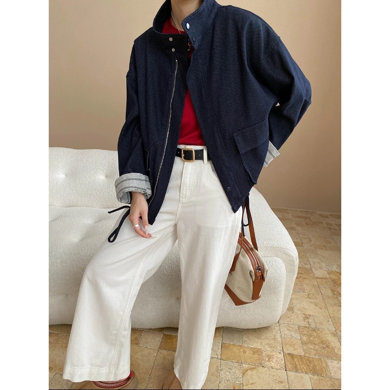 司南 小众设计感 复古立领下摆抽绳设计感宽松灯芯绒外套