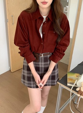 3th Morning 时髦知识风 复古磨毛宽松休闲灯芯绒衬衫