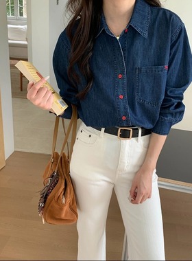 3th Morning 浓郁秋日 韩系点睛纽扣刺绣牛仔衬衫外套