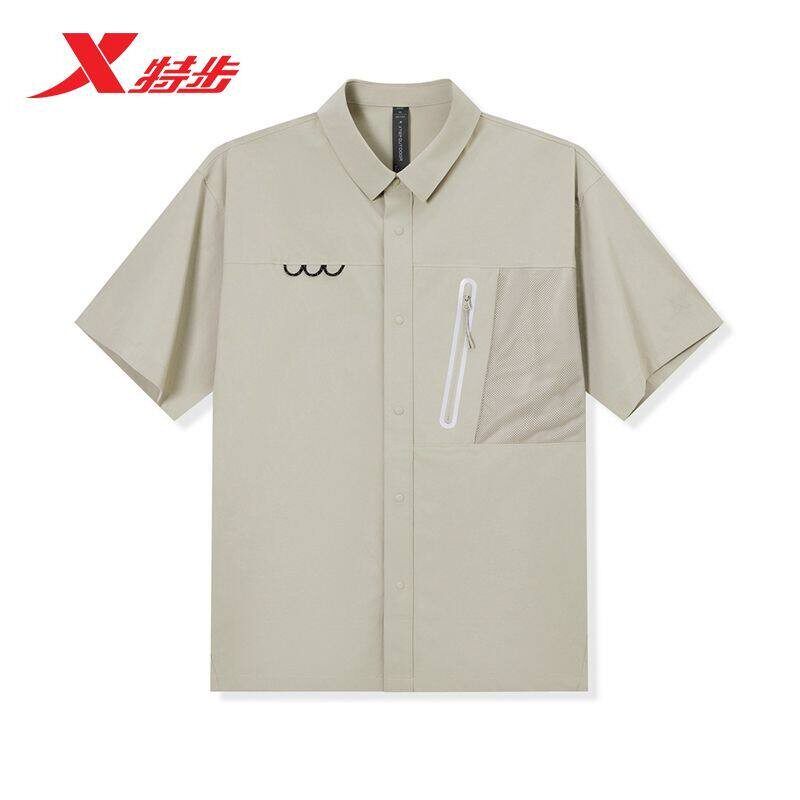 特步短袖衬衫男2026夏新款时尚百搭亲肤透气运动T恤9742291A0424
