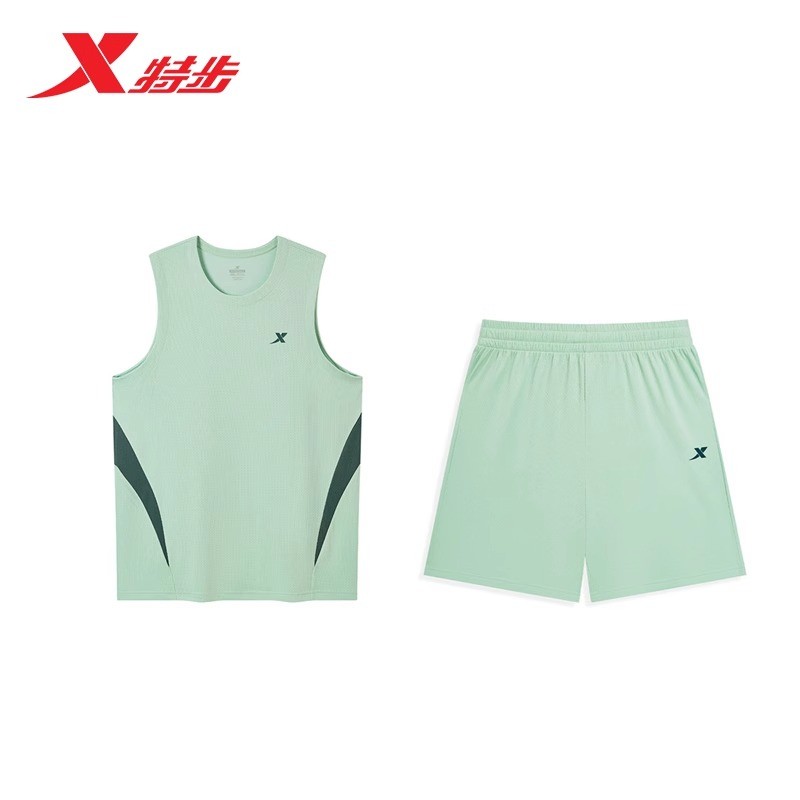 特步篮球比赛男子套装2025夏季新款透气舒适五分球服975229680167