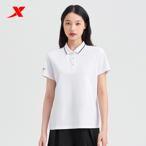 特步短袖女POLO衫翻领T恤