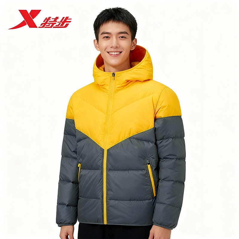特步跑步羽绒服男2025冬季新款轻便保暖防风连帽外套975429190118
