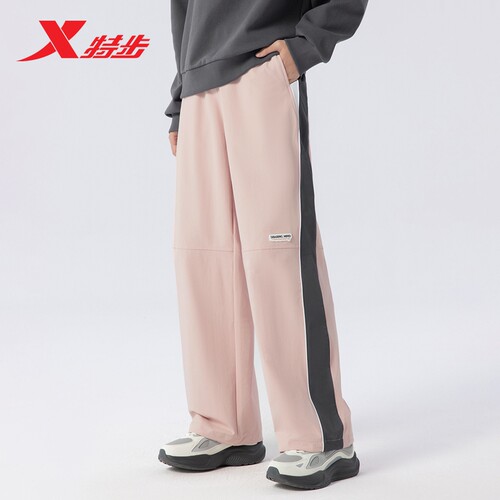 特步2025春季女条纹直筒长裤