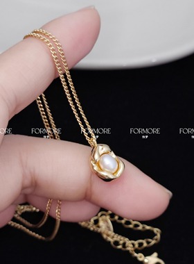 复古轻奢简约珍珠项链天然淡水珍珠铜镀18k金细链优雅高级老钱风