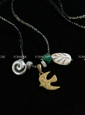 复古做旧民族风手工编绳毛衣链长款项链多吊坠风信鸟高级感松石