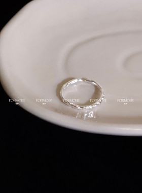 s925银素圈戒指开口不规则肌理感糖果纸细圈简约清冷感不掉色极简