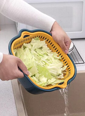 洗菜盆沥水篮塑料洗菜篓双层方形洗菜筐子厨房洗水果盘客厅家用