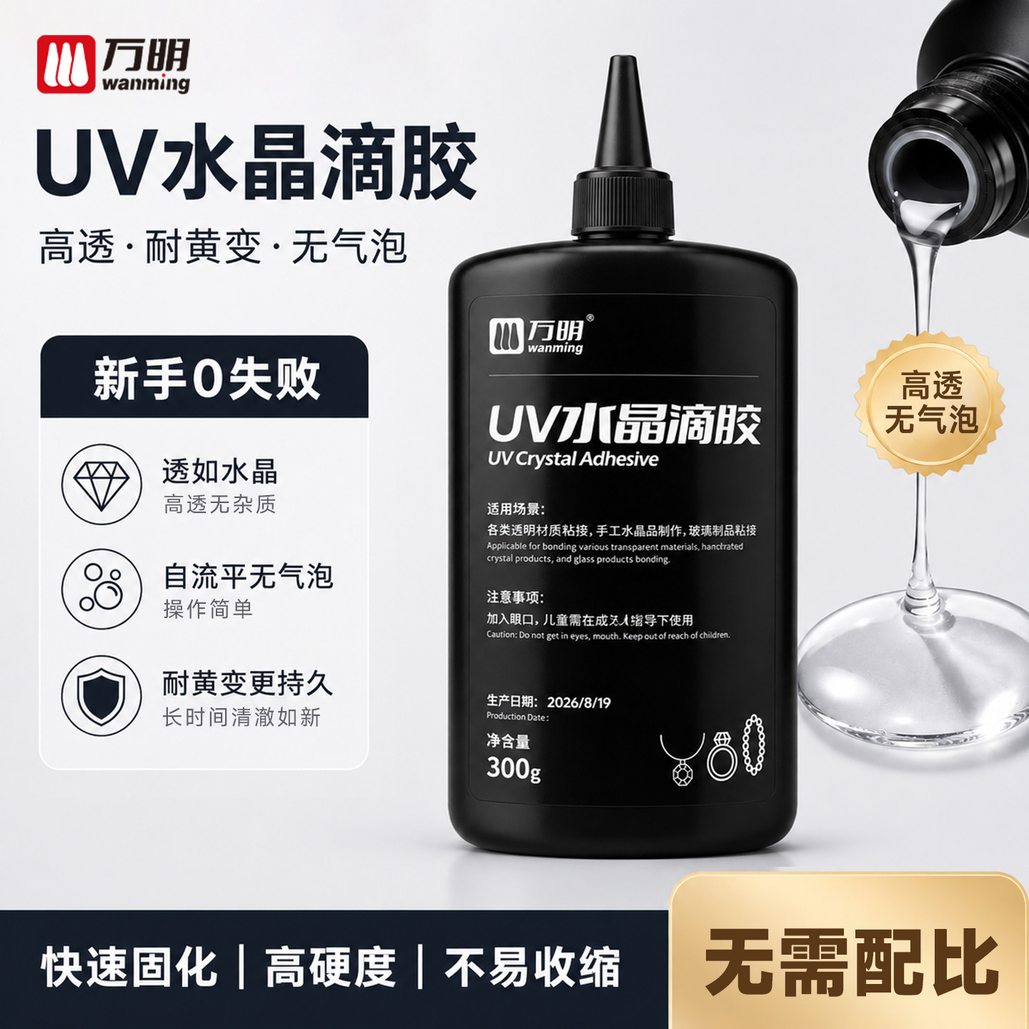 万明大瓶装高透明UV无影胶水图片
