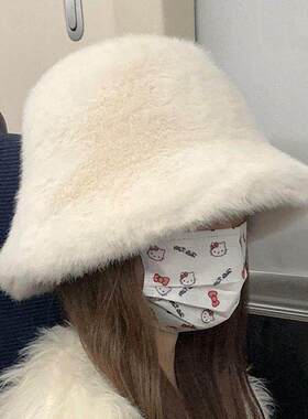 毛绒冬帽渔夫帽毛绒渔夫帽欧貂绒女秋冬季大帽檐仿水貂保暖简约加