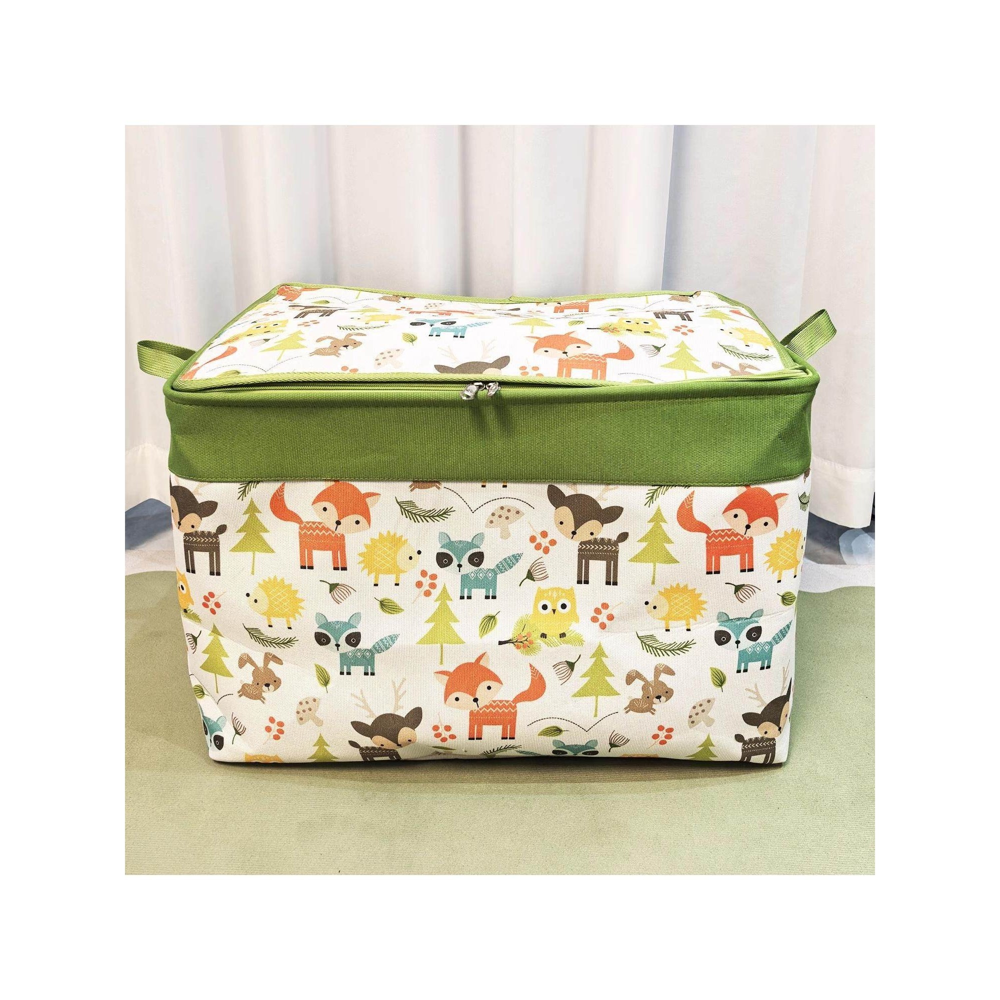 三层加厚帆布带盖拉链收纳箱防潮大容量衣服被子收纳袋可折叠整理