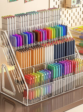 笔筒大容量水彩笔置物架亚克力分格桌面文具放画笔架马克笔收纳盒