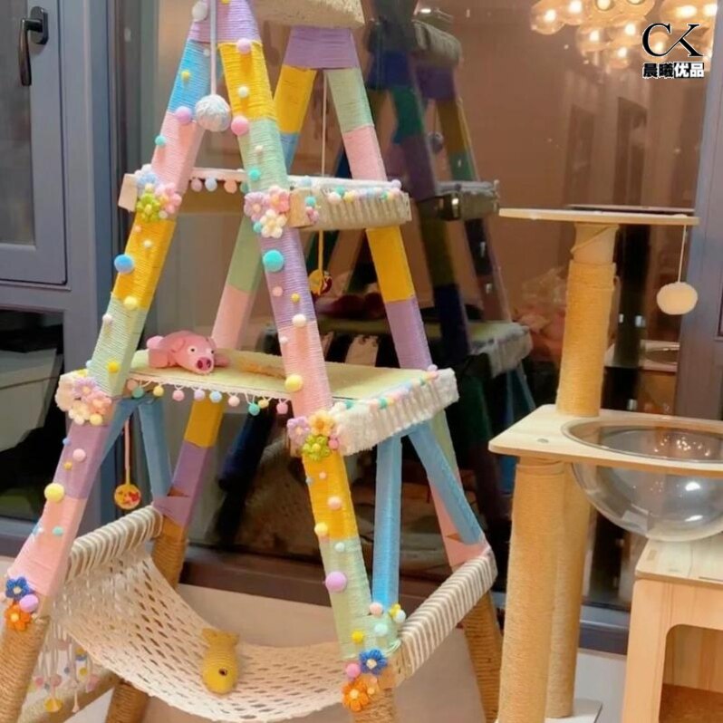 4猫爬架麻绳猫咪磨爪手工diy材料自制玩具彩色绿色红色猫抓板爬柱