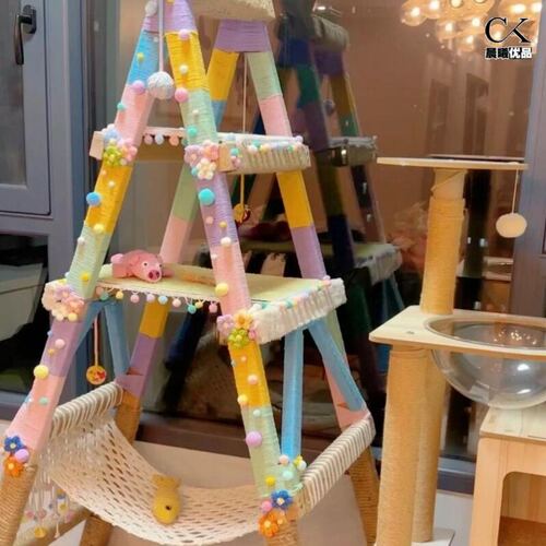 4猫爬架麻绳猫咪磨爪手工diy材料自制玩具彩色绿色红色猫抓板爬柱
