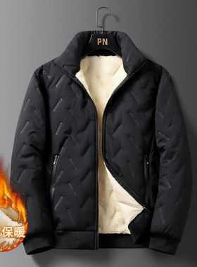 秋冬季外套男士加绒防风加厚羊羔绒棉衣宽松大码立领棉袄保暖棉服