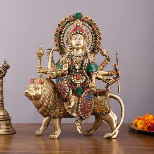 印度国际直邮黄 Durga Mata杜尔迦玛塔神像15 英寸Sherawali mata