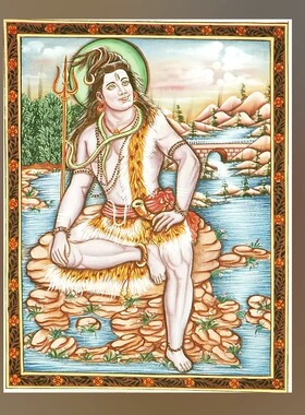 印度制作kailash凯拉什山上冈仁波齐湿婆神棉布水彩画30.5×40.5