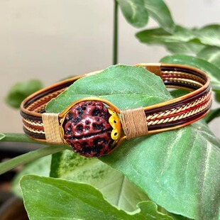 印度SHIVA湿婆瑜伽黄铜Rudraksha五面子菩提手链手镯