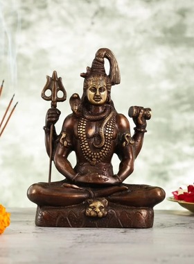印度国际直邮Shiva湿婆神三叉戟黄铜雕像坐禅冥想姿势8.5 英寸
