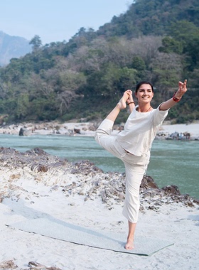 印度国际直邮女士纯棉瑜伽裤和瑜伽上衣套装白色 - Chandra