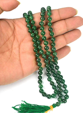 印度冥想念珠108颗6mm绿色东陵水晶 Jaap Mala欲望财富热爱手串