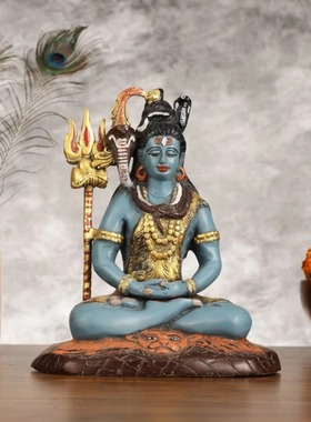 印度国际直邮手工制作黄铜Shiva湿婆神雕像 手绘|高度 10.5 英寸