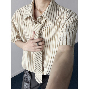 2026夏季新款港风条纹领带短袖衬衫男CD6416-特P40建议零售价98