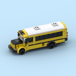 国产兼容性小颗粒积木校车巴士模型儿童益智手工DIY玩具摆件礼物