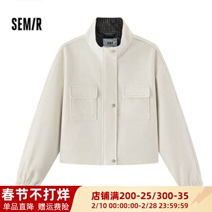 森马春季2026新款女款宽松立领短款外套百搭茄克107126108001