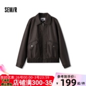 森马外套女夹棉翻领宽松冬2024新款 商场同款 PU仿皮夹克Vintage