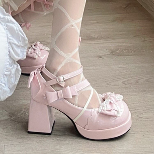 少女lolita鞋 公主风圆头 高跟鞋 防水台粗跟可爱甜美日系洛丽塔皮鞋