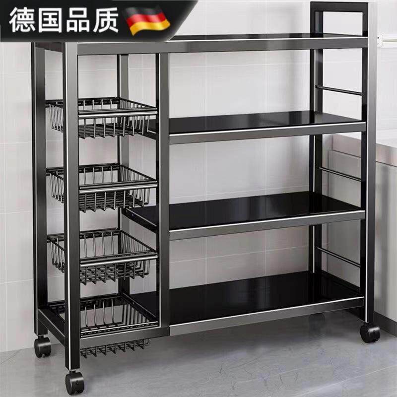 加粗304不锈钢菜篮子厨房置物架落地多层蔬菜架微波炉锅具收纳层.