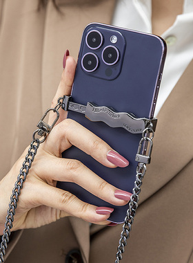 小众ins风波浪手机挂绳链条背夹防丢创意可调节斜跨背夹手机饰品