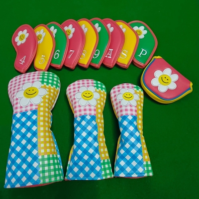 高尔夫球杆帽套 花格子 女士 木杆 铁杆 推杆杆头套 可爱 时尚