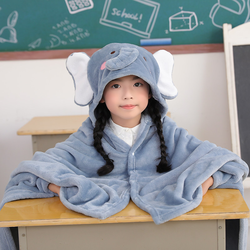 午睡毯子小学生教室用午休趴睡盖被儿童斗篷防风披肩加厚秋冬盖毯