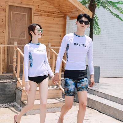 韩国潜水服男女分体防晒长袖泳衣保守显瘦冲浪浮潜水母衣情侣套装