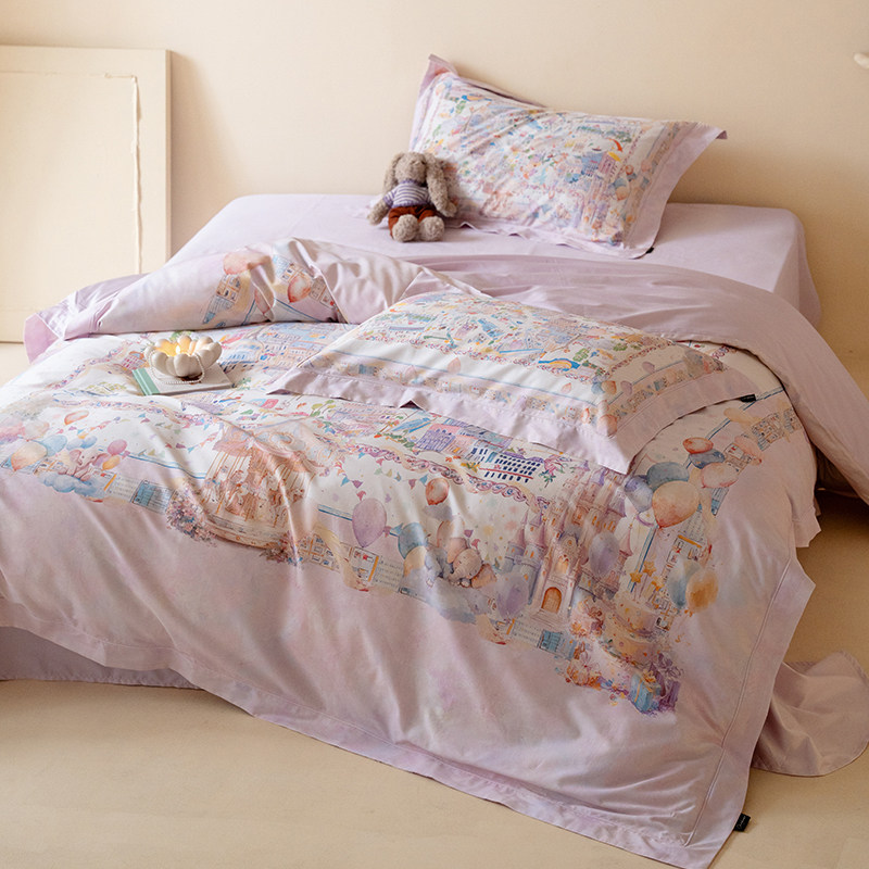高档可爱纯棉贡缎120支长绒棉印花全棉四件套儿童卡通床单被套1.8