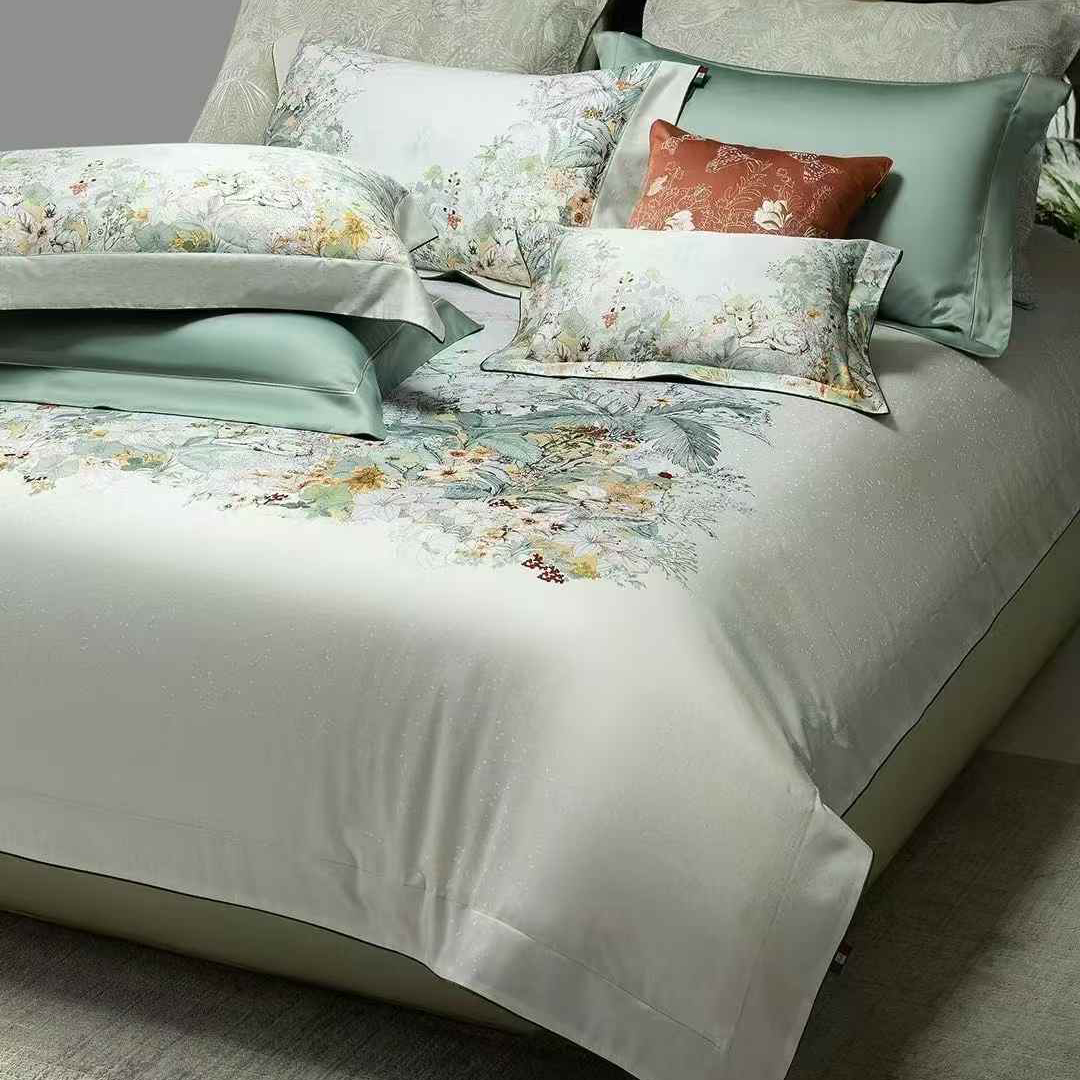 KASS LETON卡诗兰顿高端180支匹马棉色织提花四件套贡缎田园床品