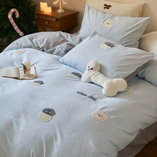 秋冬保暖磨毛100%全棉可爱毛巾绣四件套纯棉被套儿童1.2米三件套