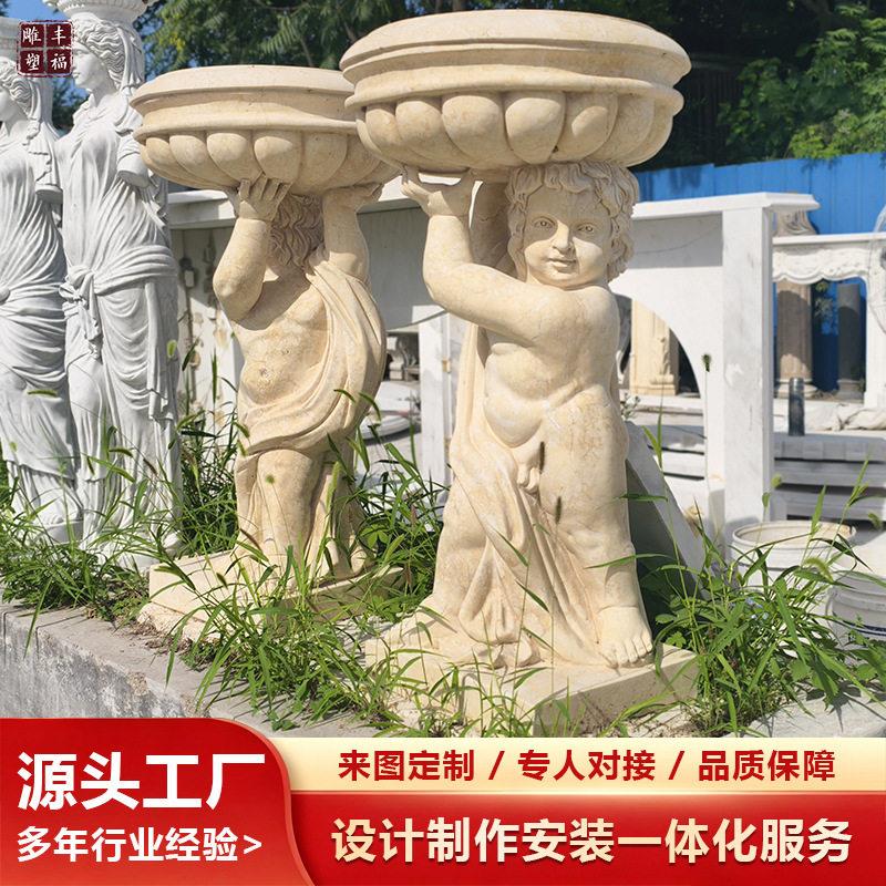 创意雕欧式小天使人物花盆阳花台庭院装式饰园艺石景石雕欧式观欧