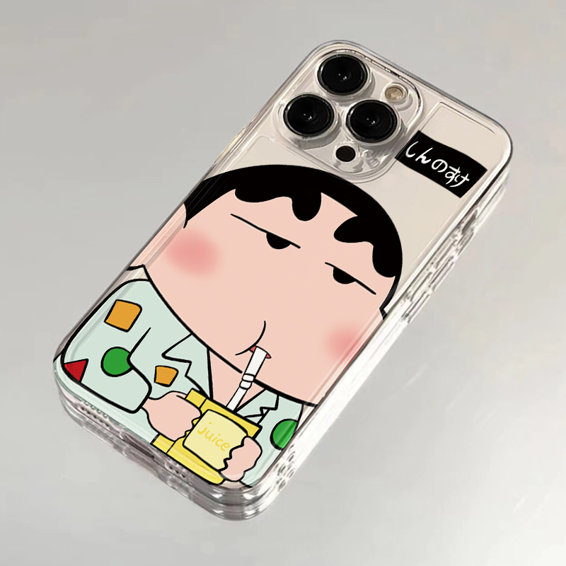 KEWU喝果汁蜡笔小新适用iPhone16promax手机壳苹果15华为mate60小米14pro新款Pura70nova13红米K80荣耀reno12