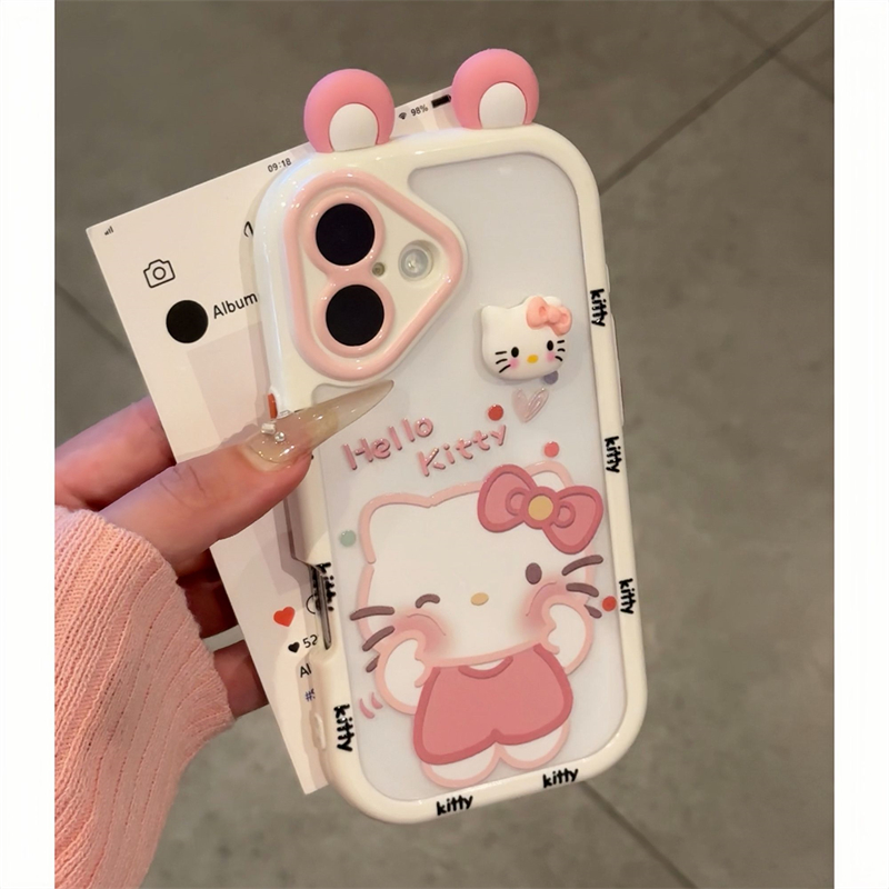 KEWU脸红KT猫立体耳朵适用苹果16Promax壳iPhone14小米15华为mate70红米note13可爱OPPOReno12荣耀90vivox200