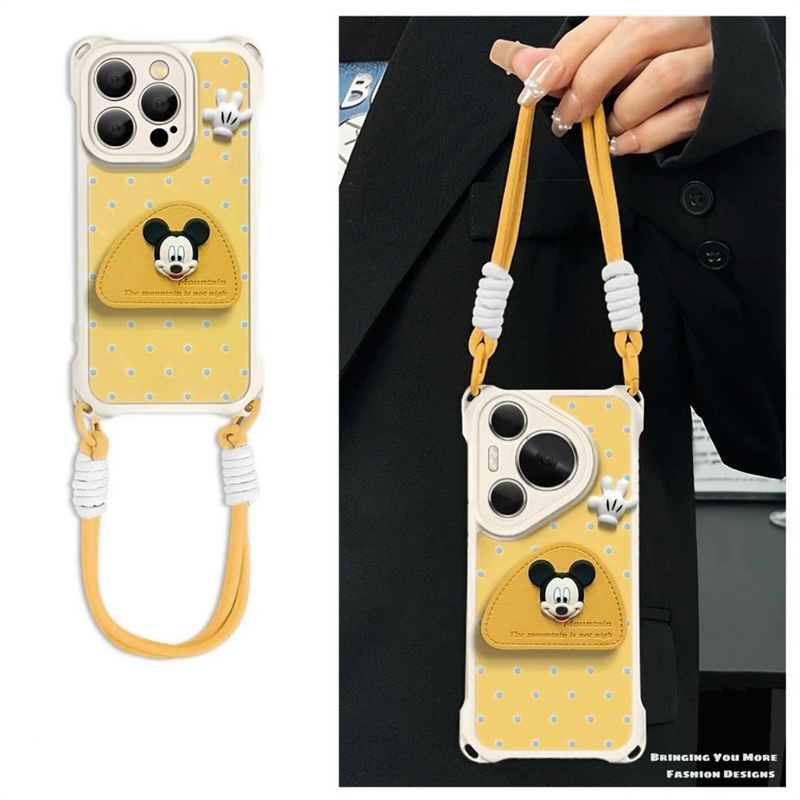KEWU四角挂绳米奇公仔支架适用于苹果16promax手机壳iPhone小米15/14promax防摔手提绳华为p70荣耀300vivoppo